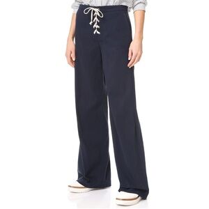 SPLENDID Cotton Lace Up Wide Leg Pant in Navy SZ S